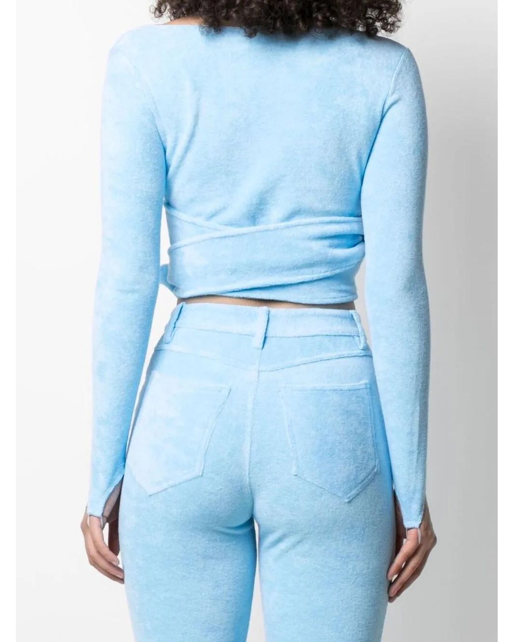 Maisie Wilen Blue Knitted Wrap Crop Top