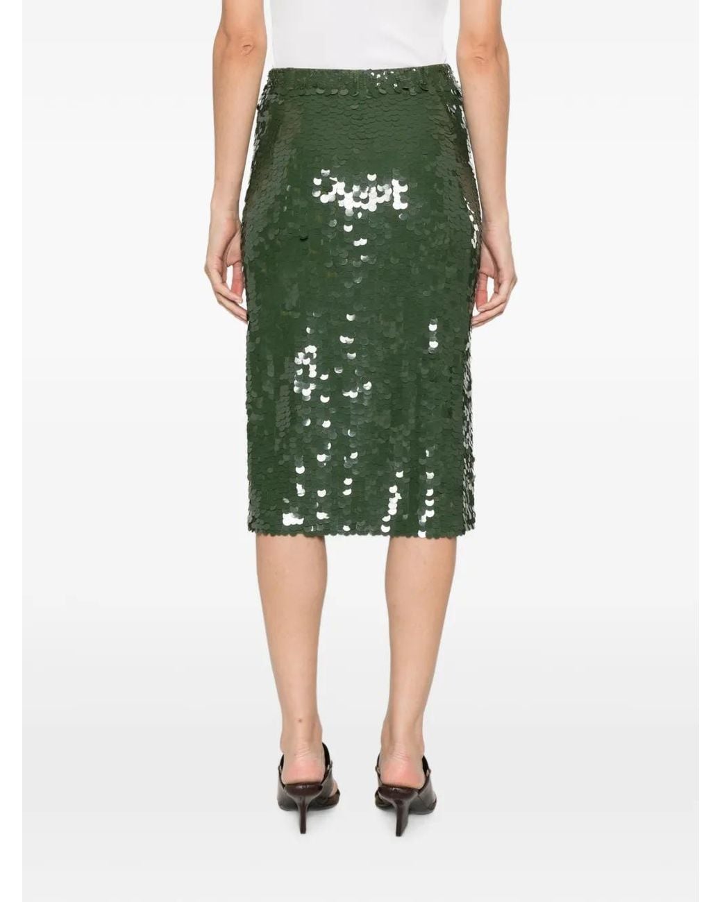 P.A.R.O.S.H. Green Sequin-Embellished Midi Skirt