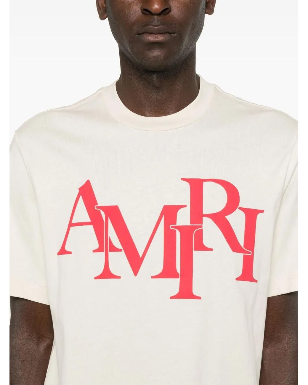 Amiri Pink Staggered Logo T-Shirt for men