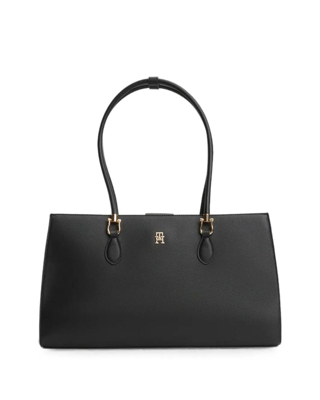 Tommy Hilfiger Black Logo-Plaque Grained-Texture Shoulder Bag