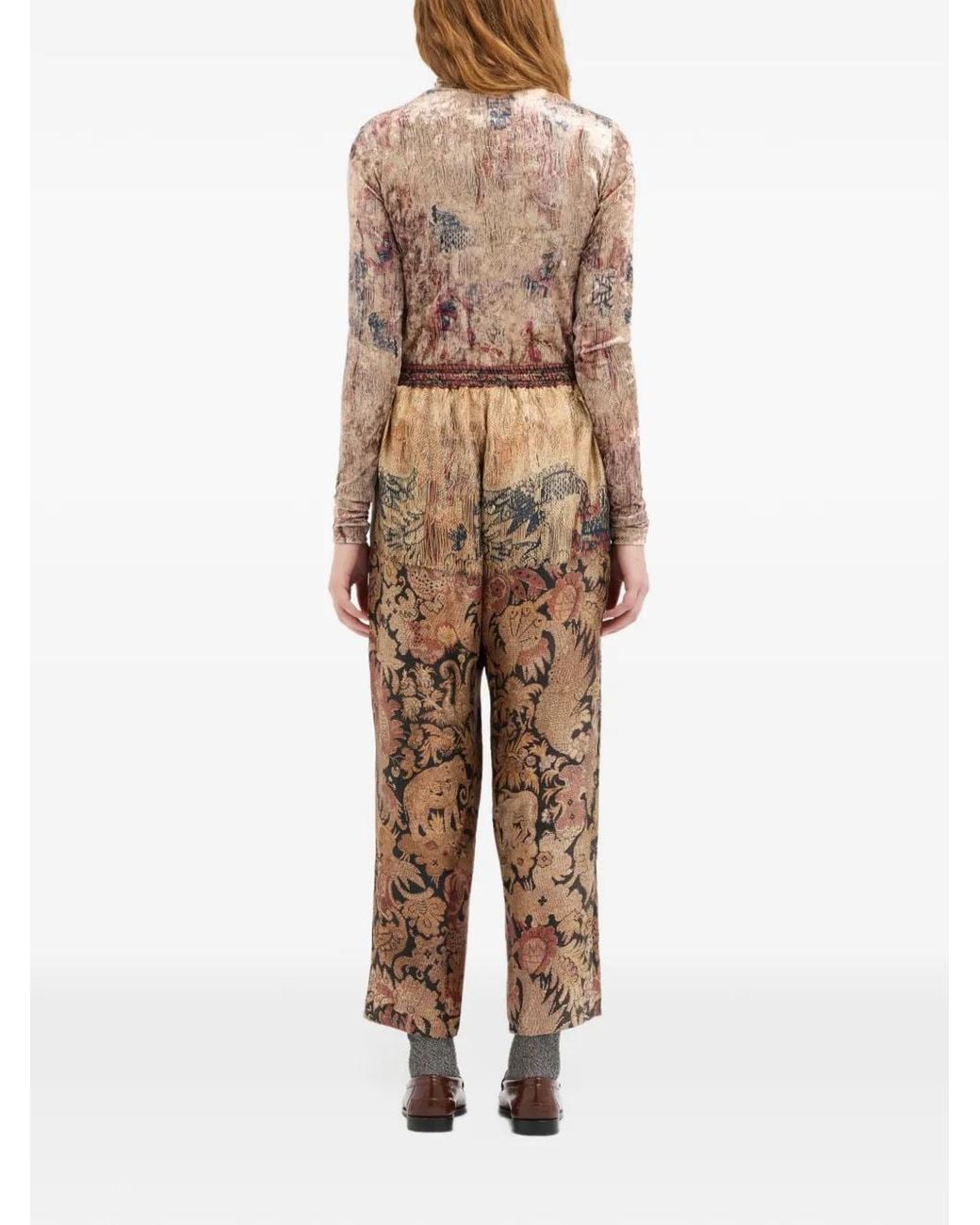Pierre Louis Mascia Natural Floral-Print Silk Trousers