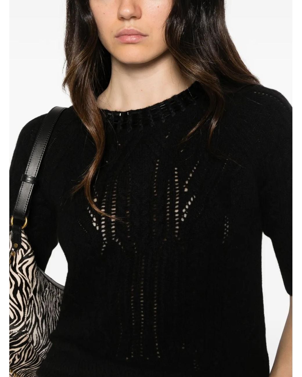 Ermanno Scervino Black Cable-Knit Short-Sleeve Sweater
