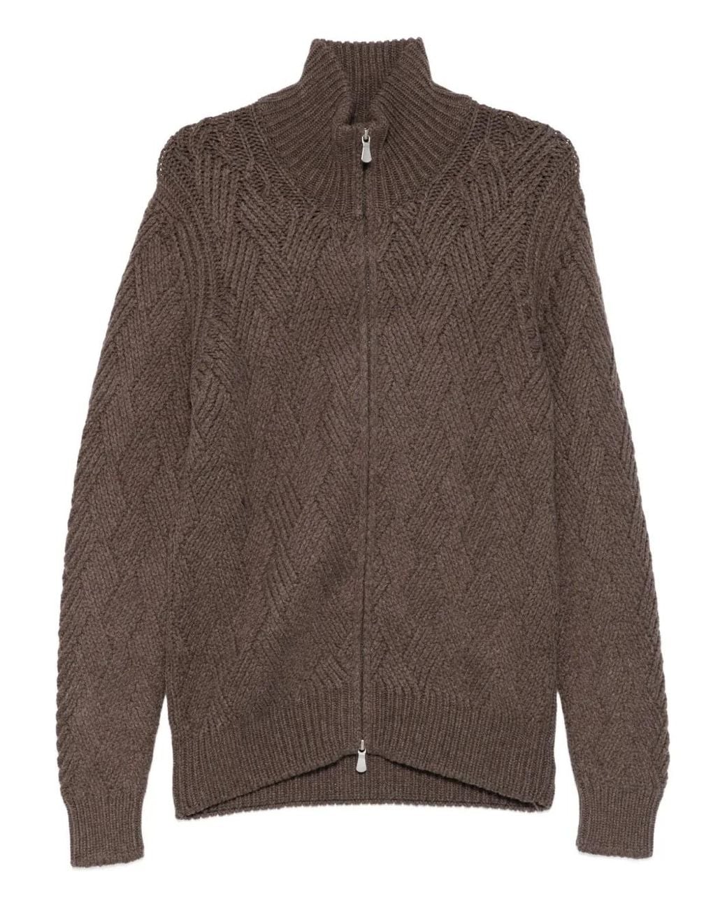 Barba Napoli Brown Zip-Up Cardigan for men