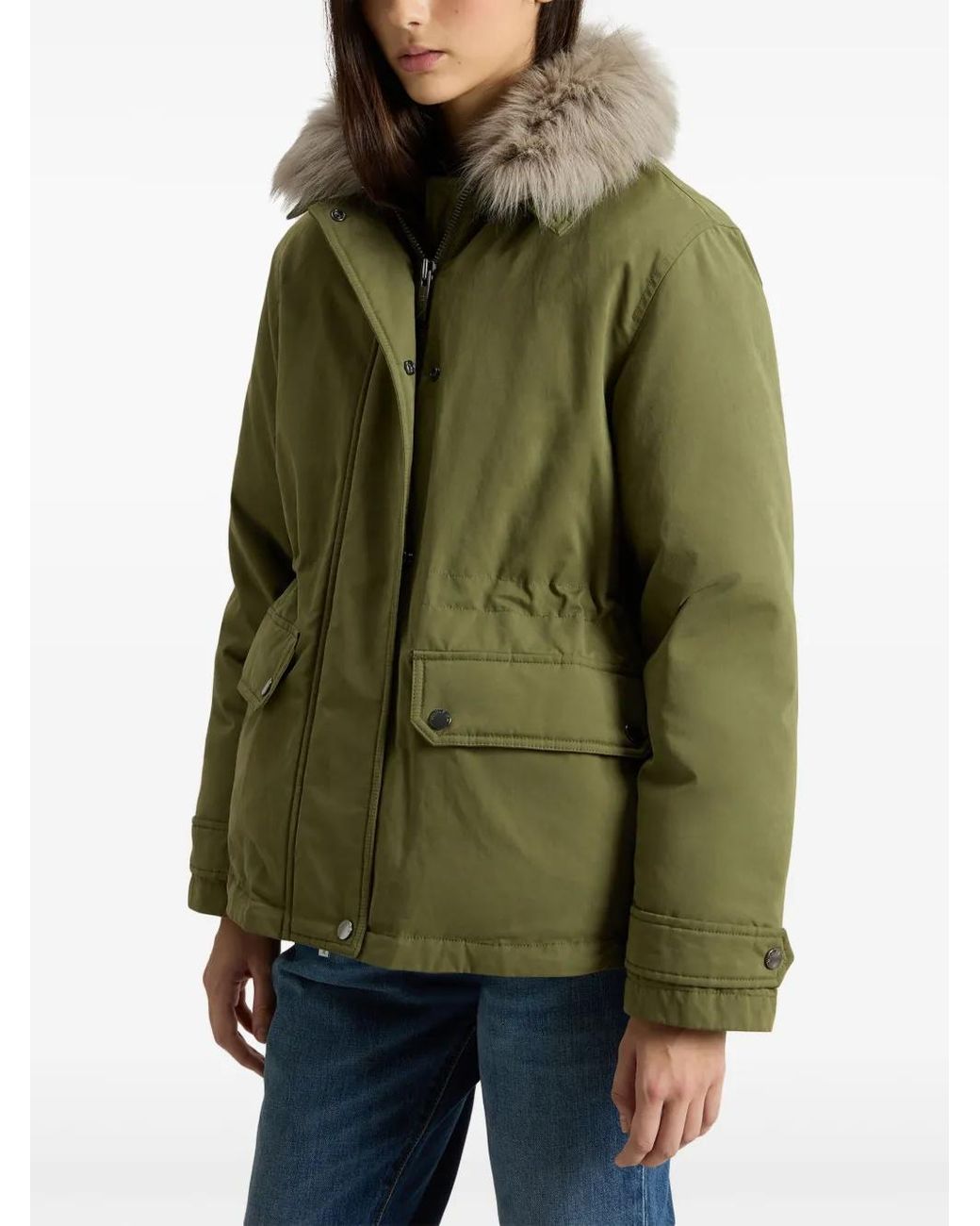 Woolrich Green Detachable-Hood Down Jacket