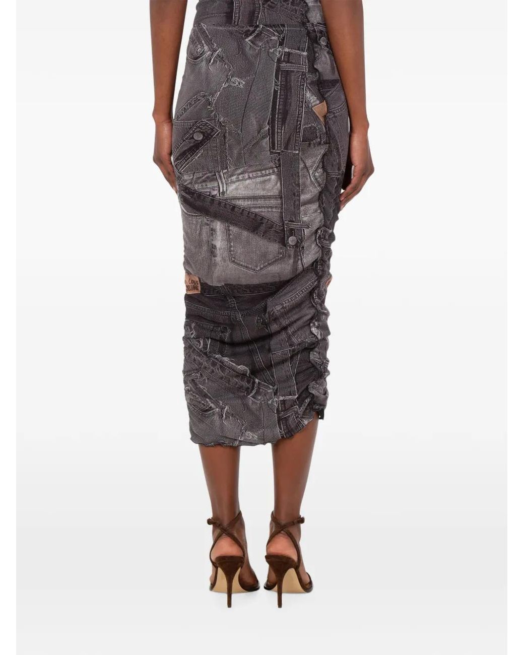 Love Moschino Gray Printed Mesh Skirt