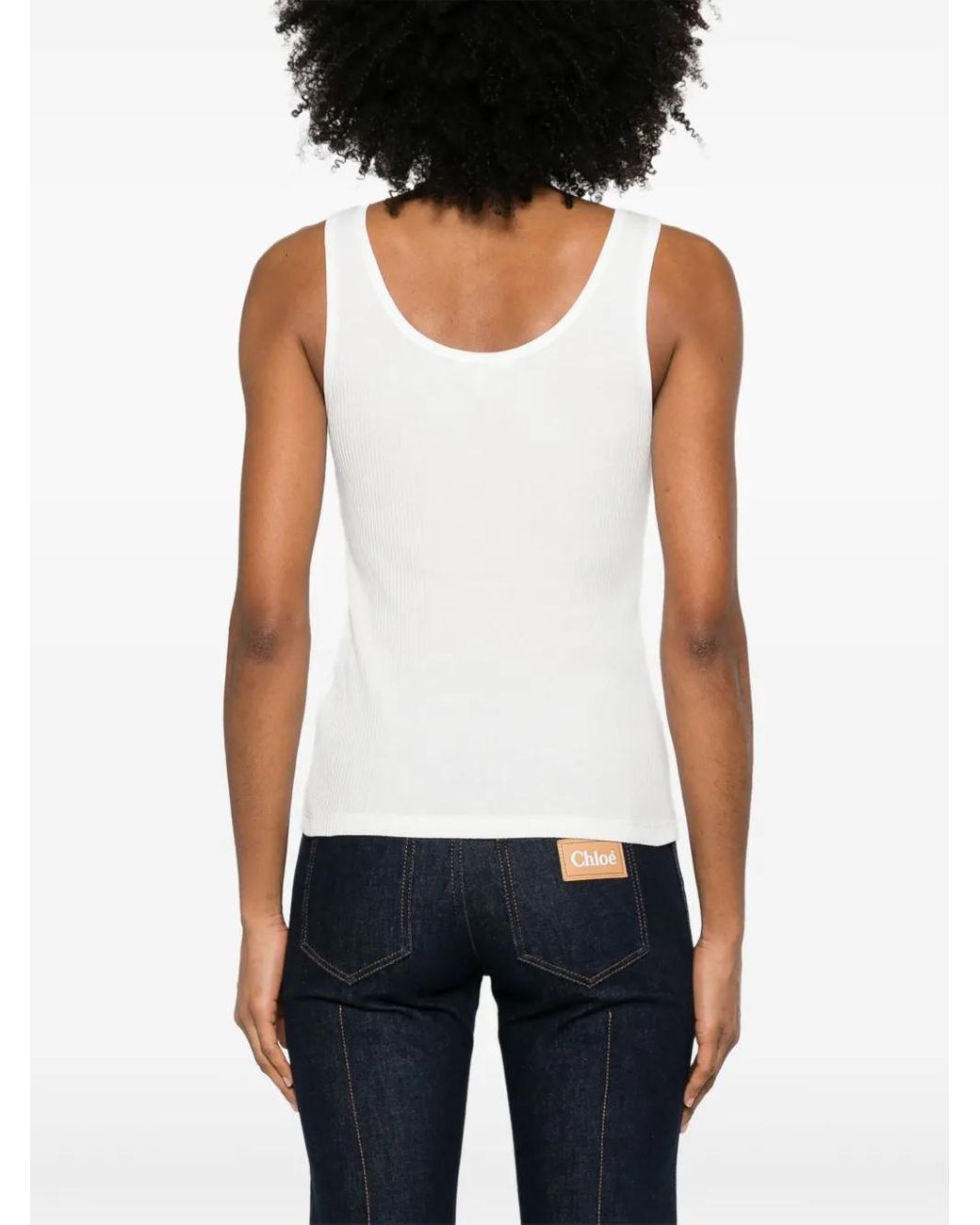 Top de bordado del logotipo de Chloé Chloé de color White