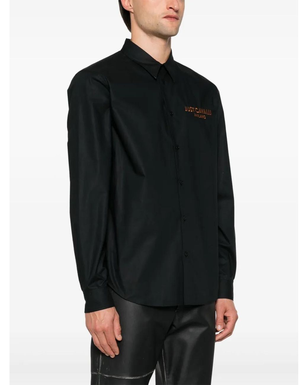 Just Cavalli Black Logo-Embroidered Shirt for men