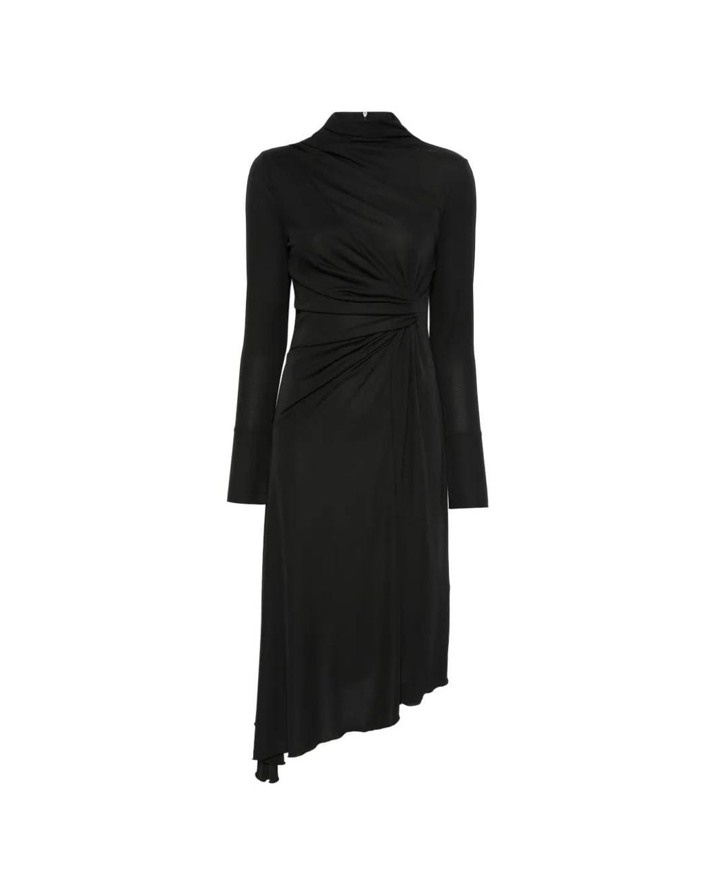 ERMANNO FIRENZE Black Draped Asymmetric Midi Dress