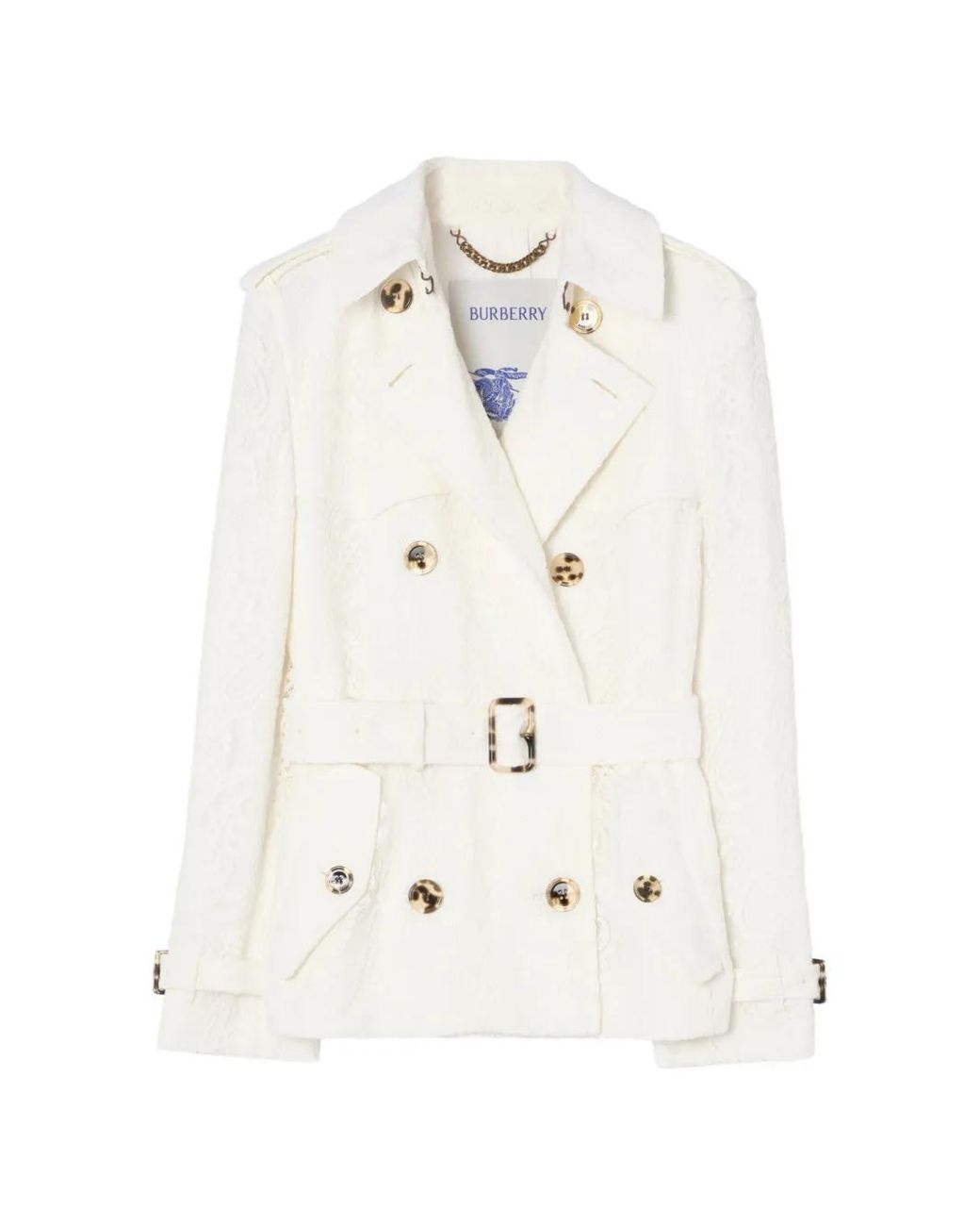Burberry White Short Paisley-Lace Foxfield Trench Coat