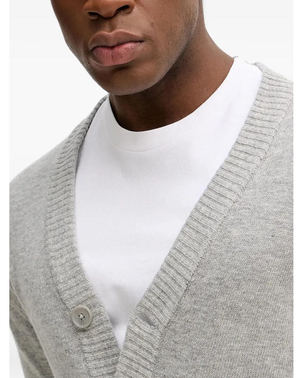 Lindbergh Gray V-Neck Cardigan for men