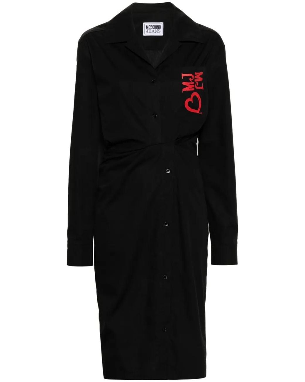 Moschino Black Logo-Embroidered Poplin Midi Dress