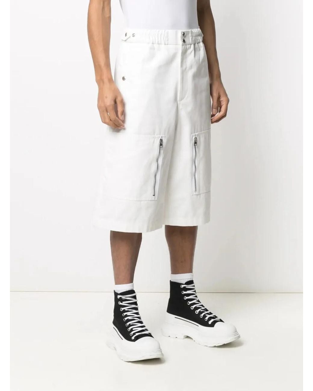 McQueen White Multi-Pocket Bermuda Shorts for men