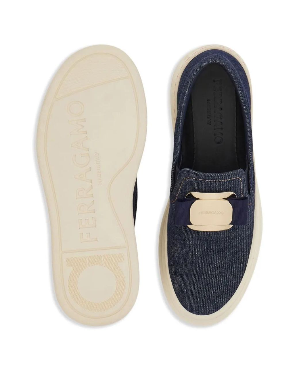 Ferragamo Blue Vara Plate Platform Slip-On Shoes