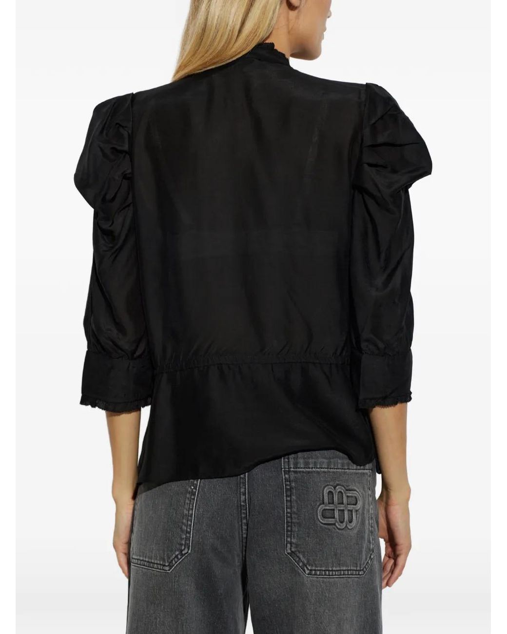 Munthe Black Ruffled Drawstring-Waist Top