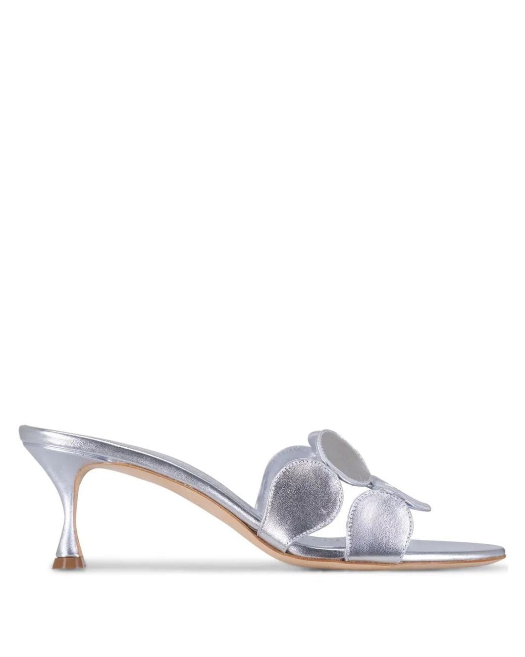Manolo Blahnik White Haribalmu Metallic Floral-Detail Sandals