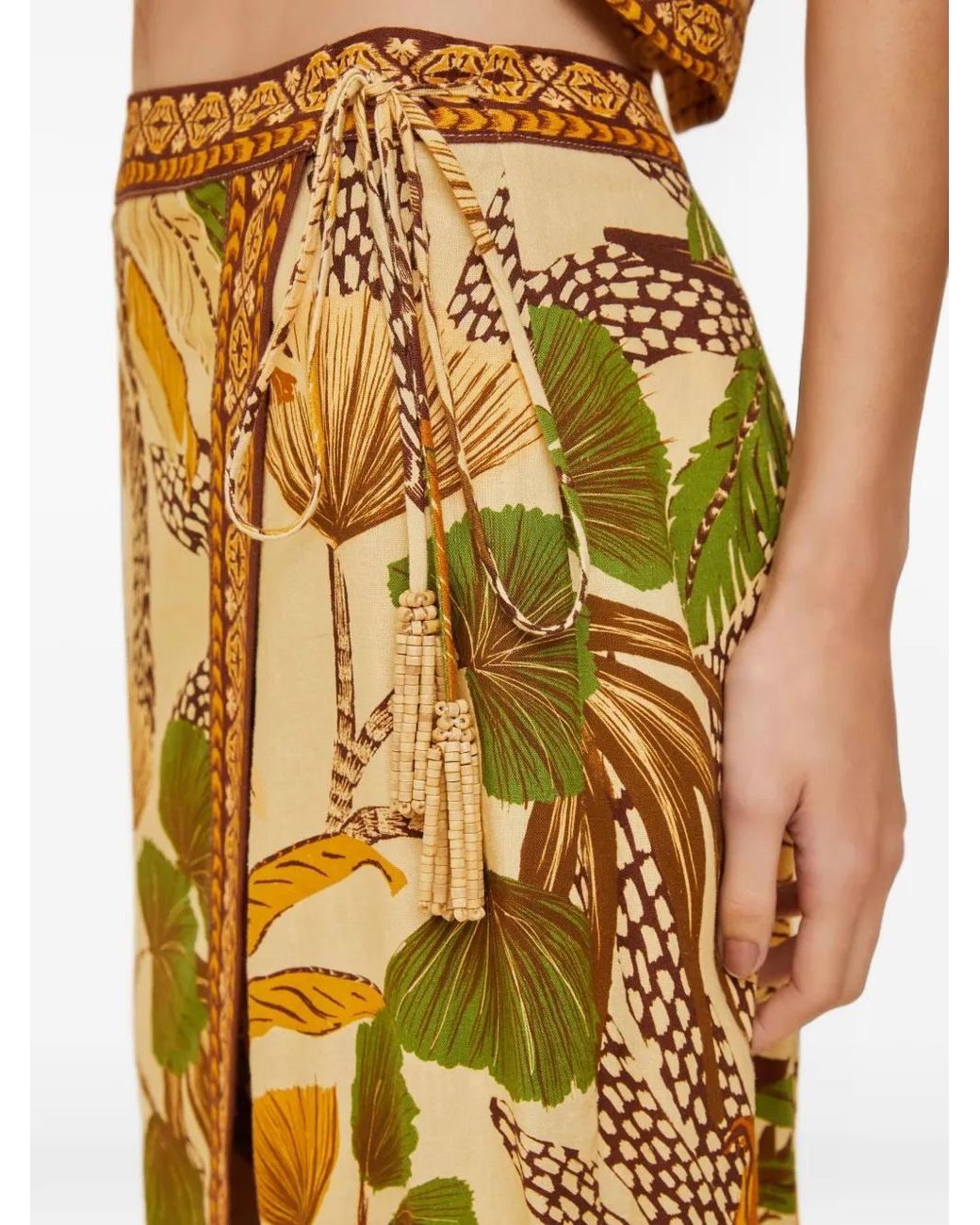 Farm Rio Metallic Foliages Ketch-Print Sketch Wrap Midi Skirt