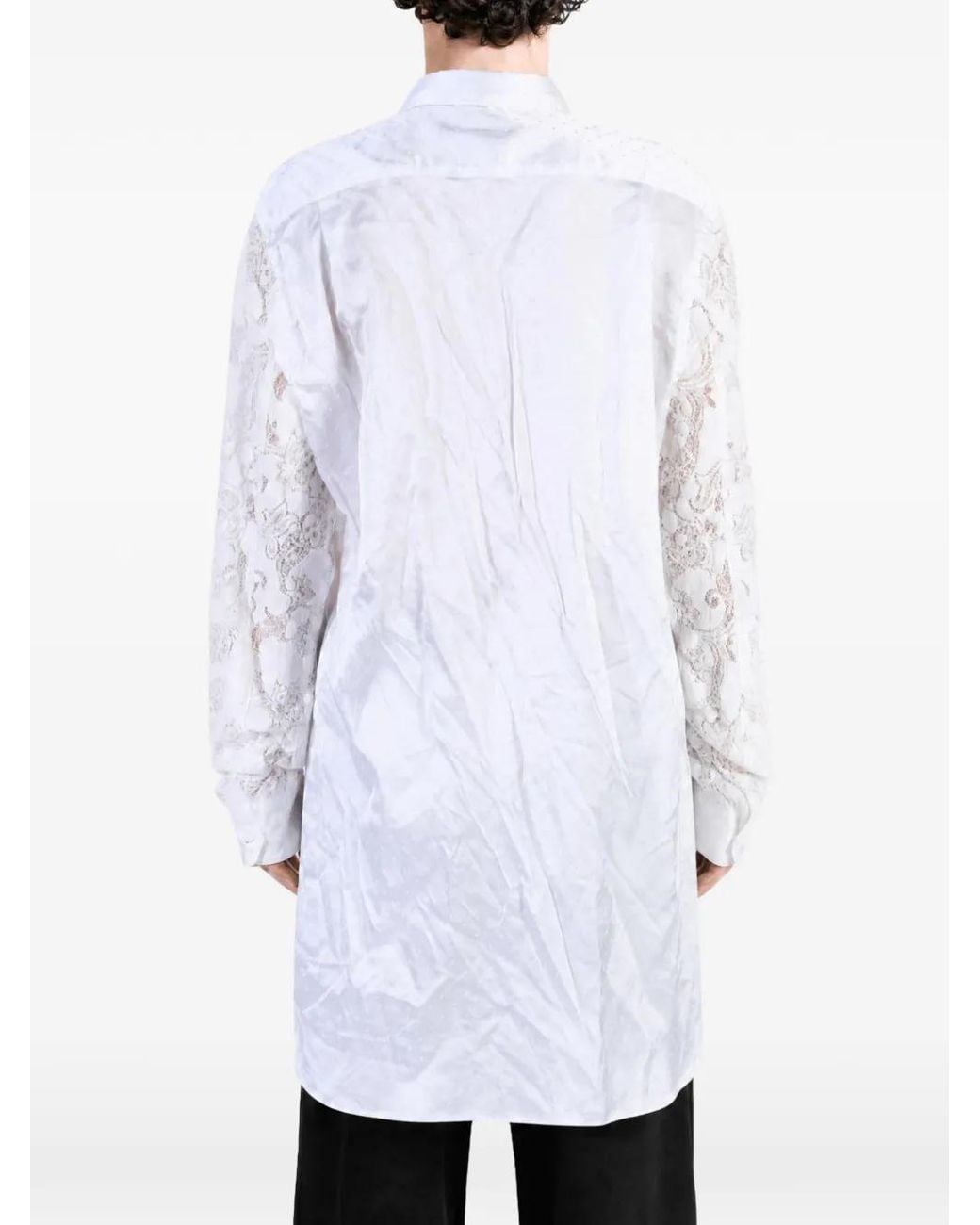 Comme des Garçons White Lace-Sleeve Button-Up Shirt for men