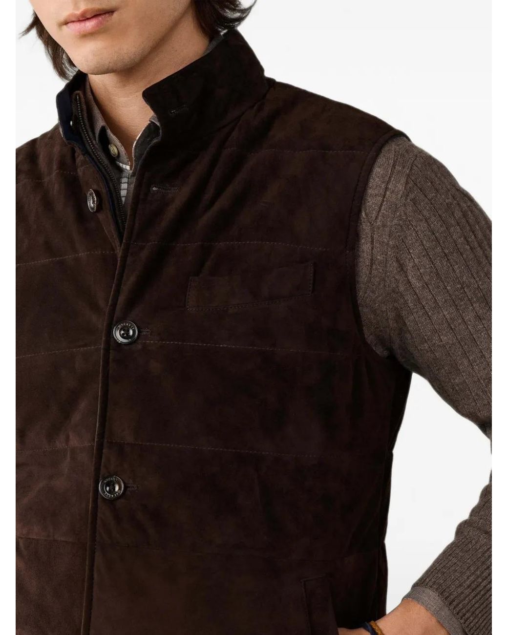 Hackett Brown Quilted Reversible Gilet for men