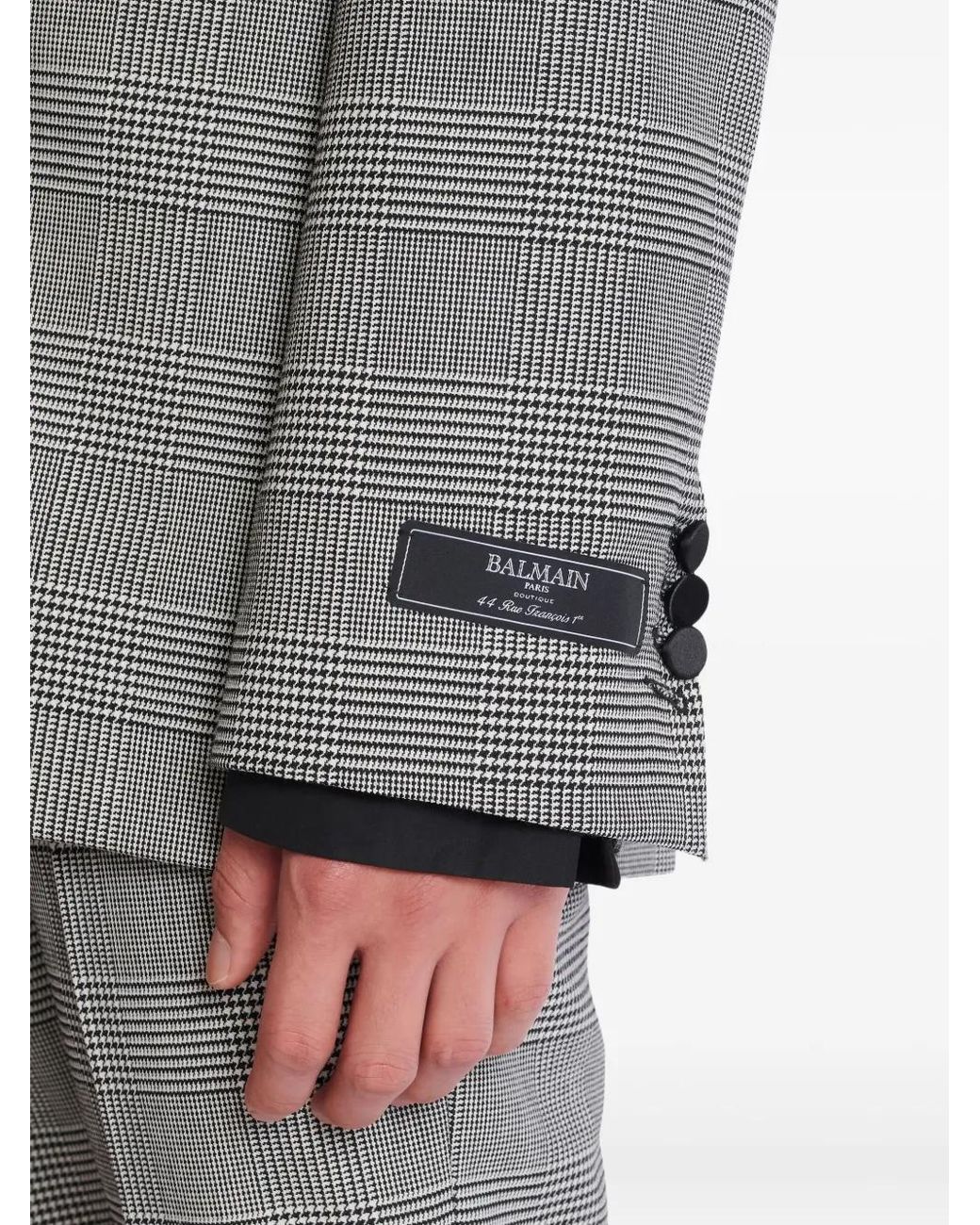 Balmain Gray Prince-Of-Wales Double-Breasted Blazer for men