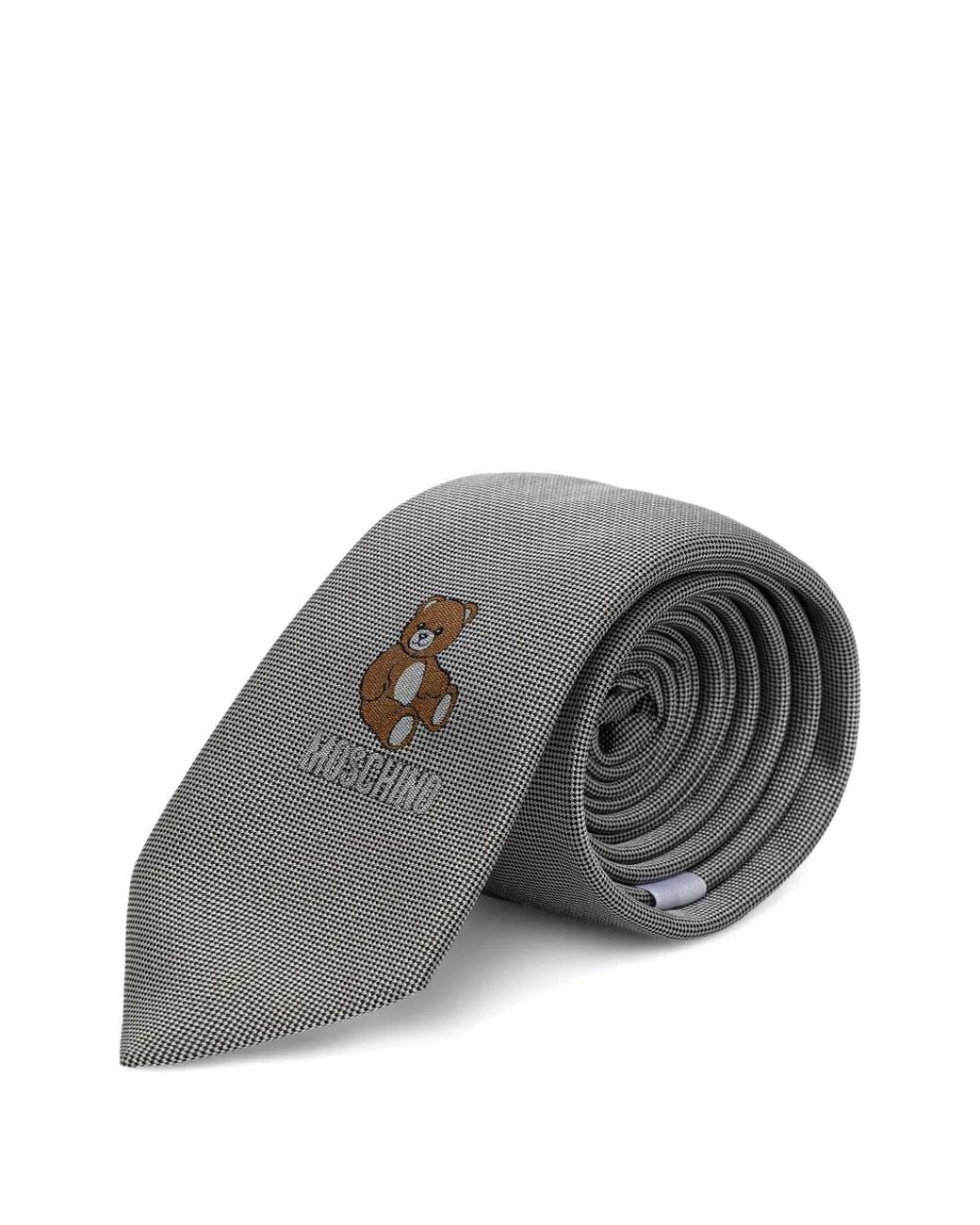 Moschino Gray Teddy Bear Houndstooth-Pattern Tie for men