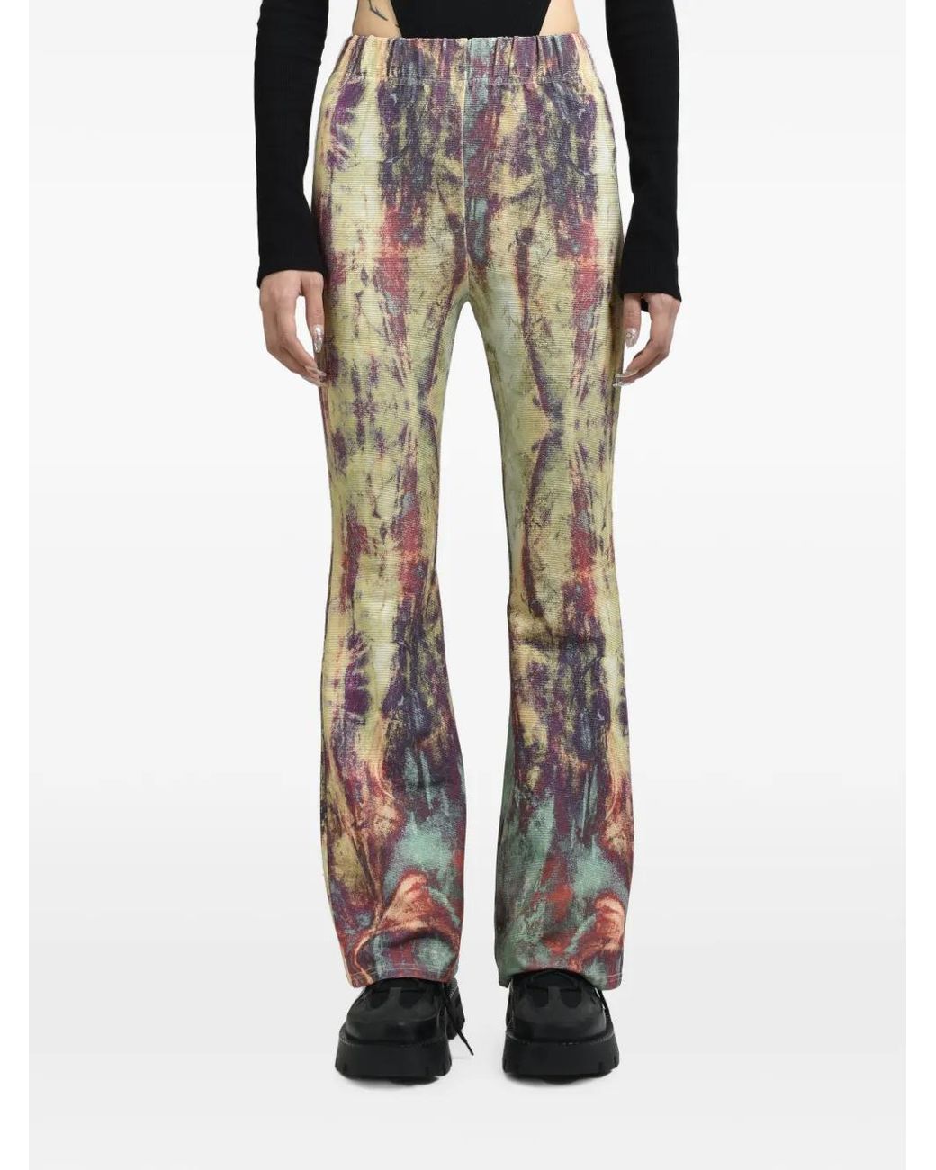 VIVAMUS Yellow Earth Tie-Dye Flared Trousers