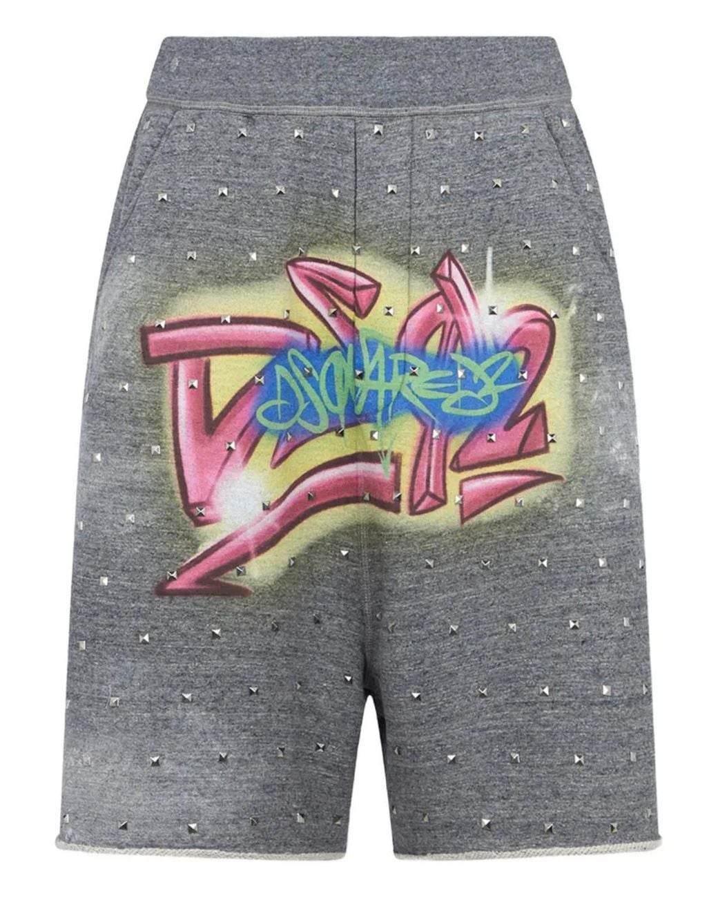 DSquared² Gray Rebel Tags Big Fit Shorts for men
