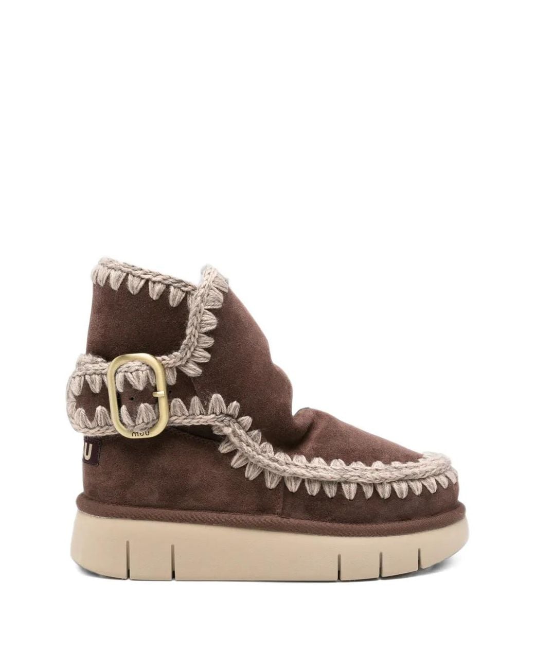 Mou Brown Bounce Buckle-Strap Boots