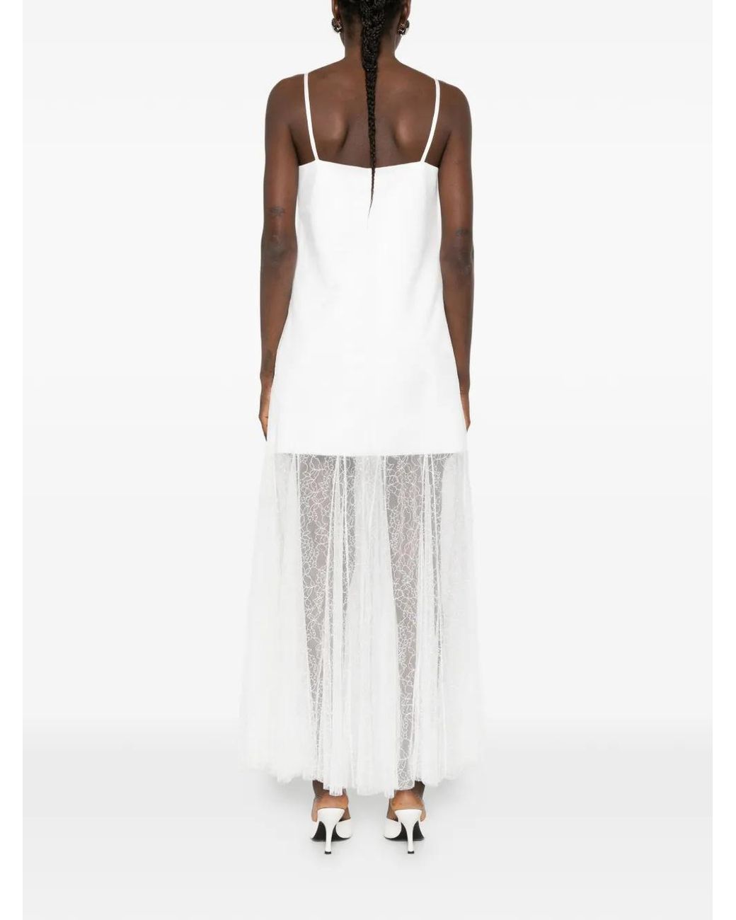 Maje White Taffeta And Lace Dress
