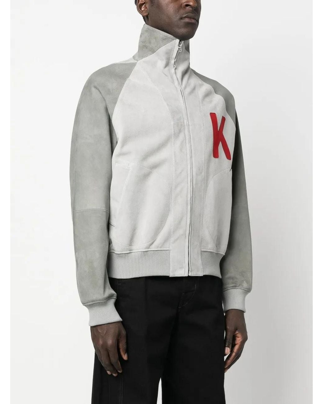 KENZO Gray Colour-Block Logo-Print Bomber Jacket for men