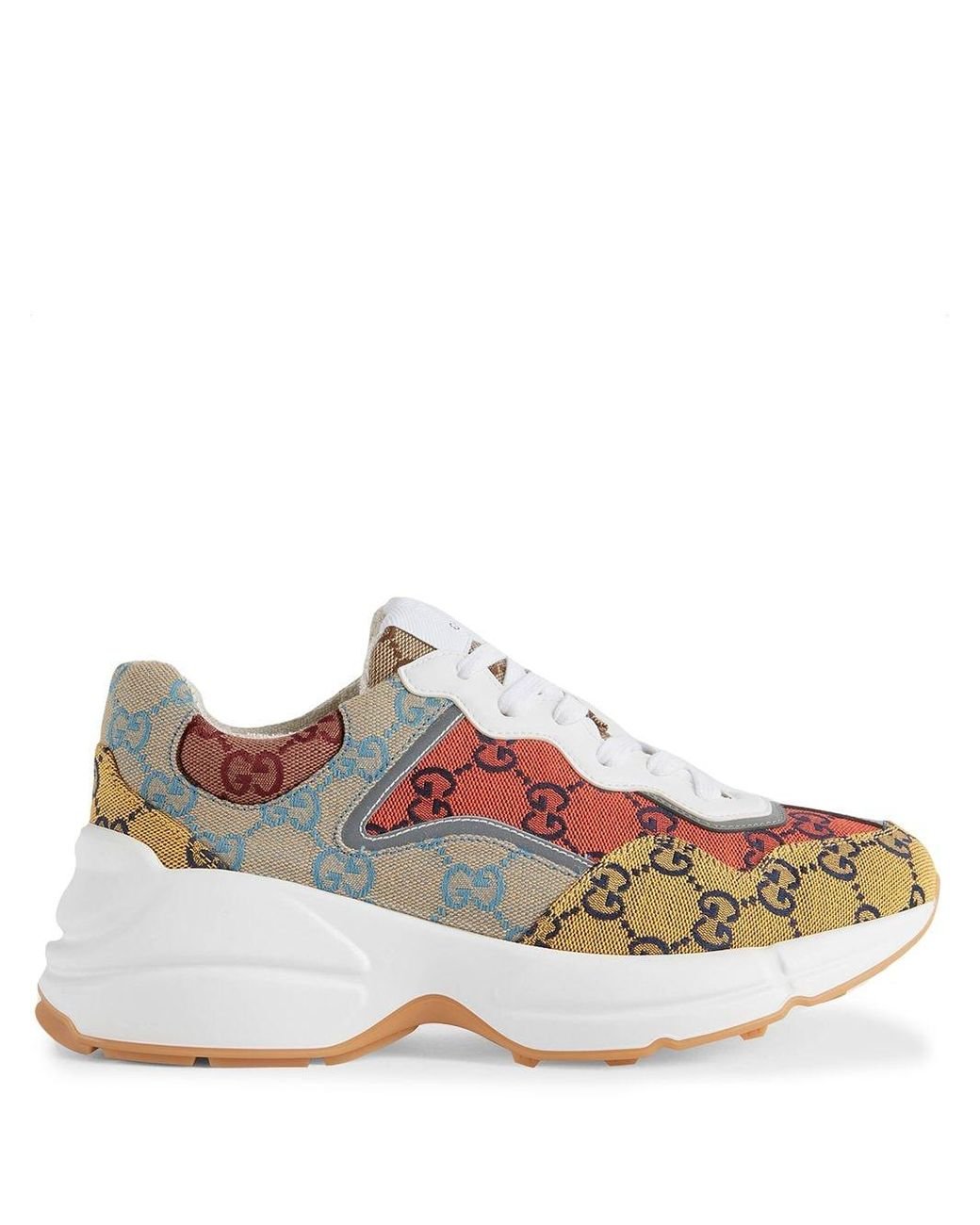Gucci Canvas Rhyton GG Multicolour Sneakers in Yellow - Lyst
