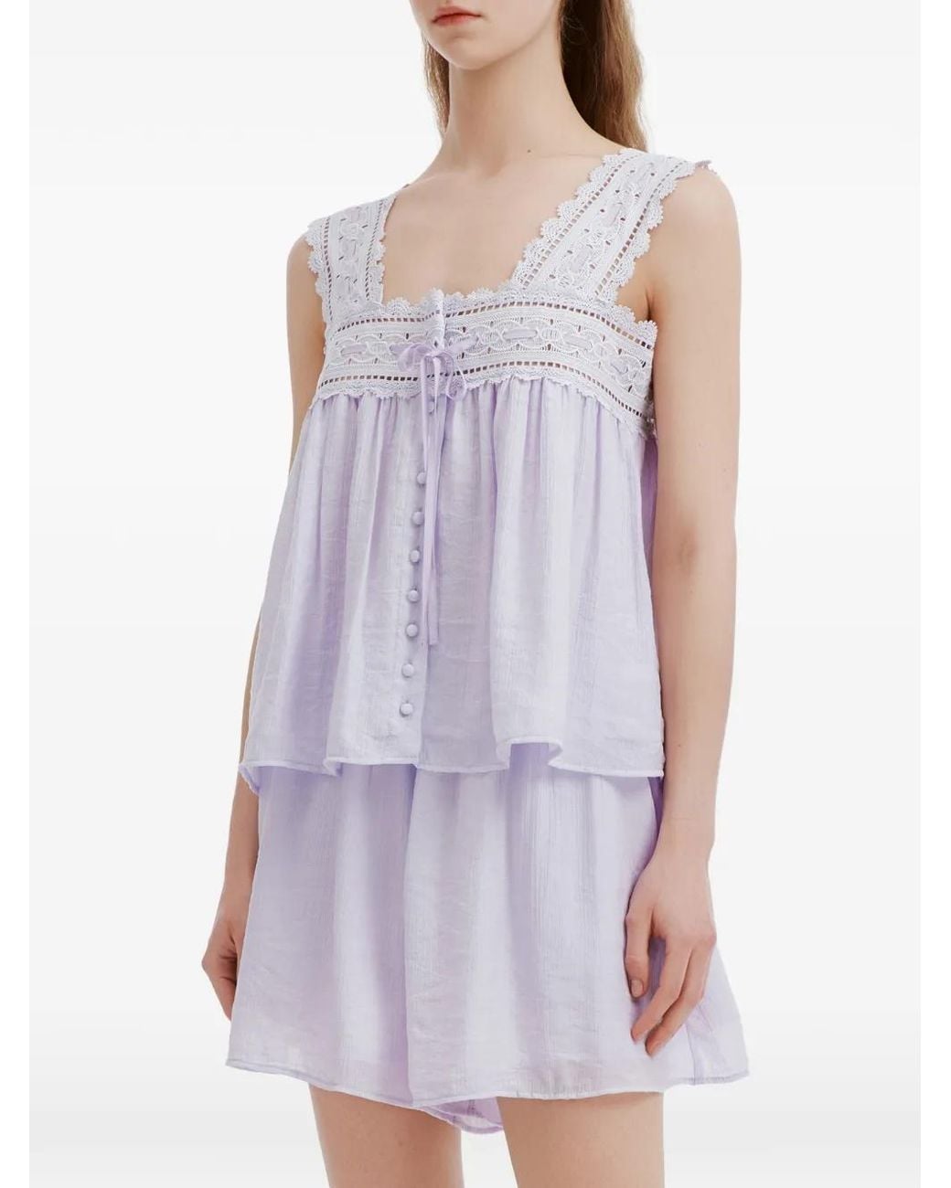 B+ AB Purple Lace-Trim Button-Up Jumpsuit