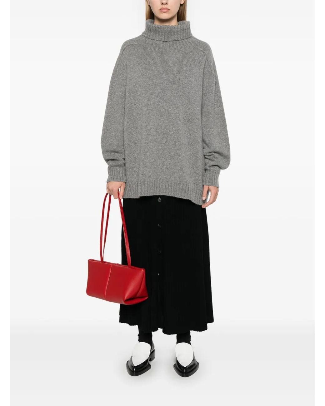 Bompard Gray Hammer-Sleeve Round-Neck Sweater