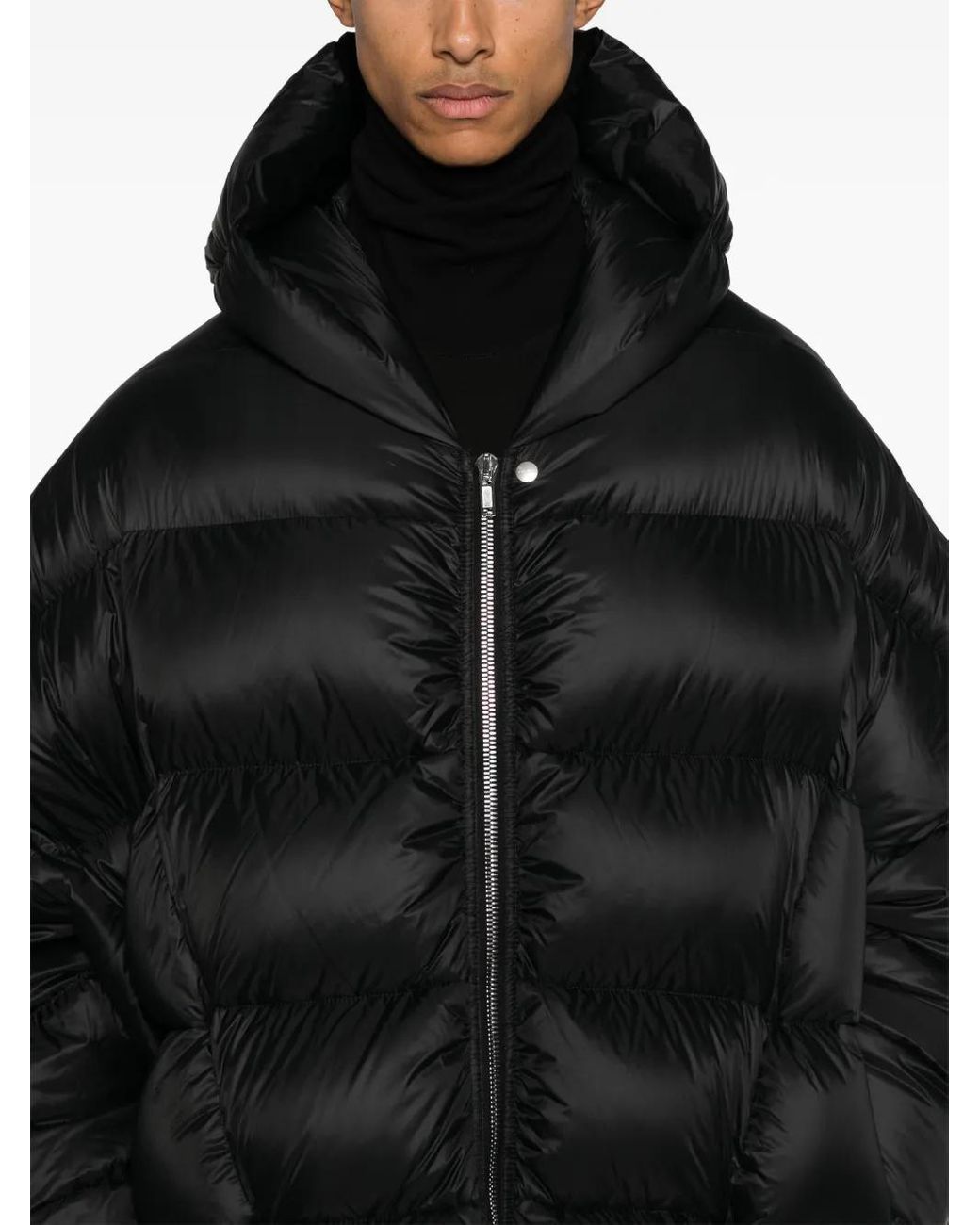 Rick Owens Black Hooded Peter Puffer Jacket for men