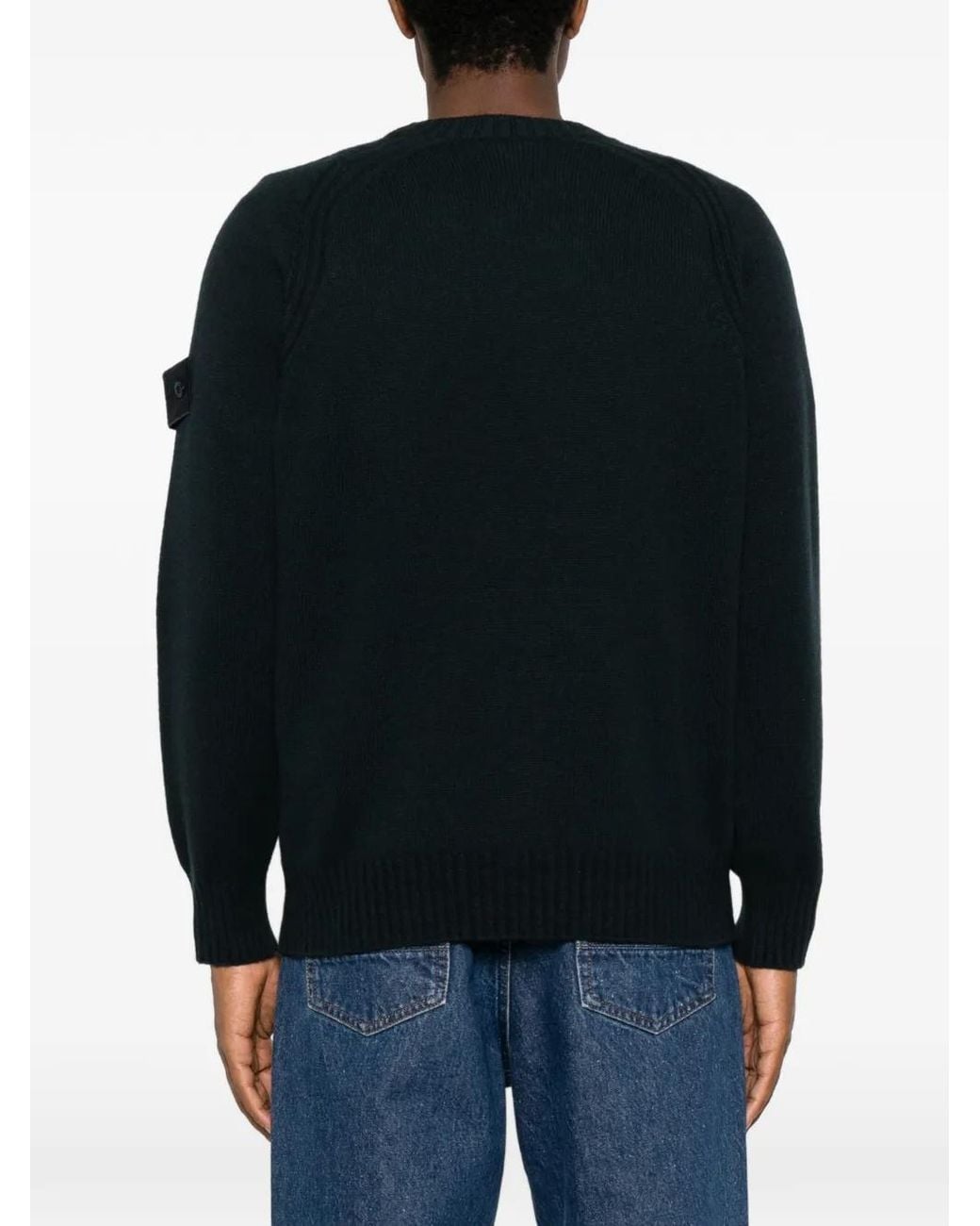 Stone Island Black Logo-Patch Raglan-Sleeve Sweater for men