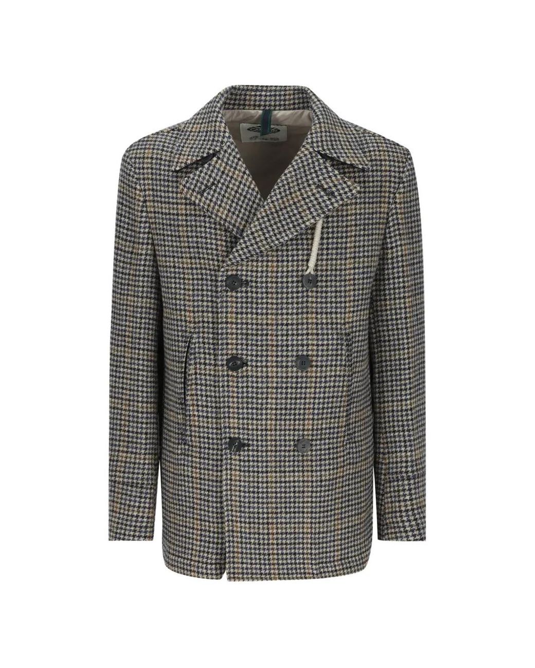 Camplin Gray Houndstooth Double-Breasted Coat for men