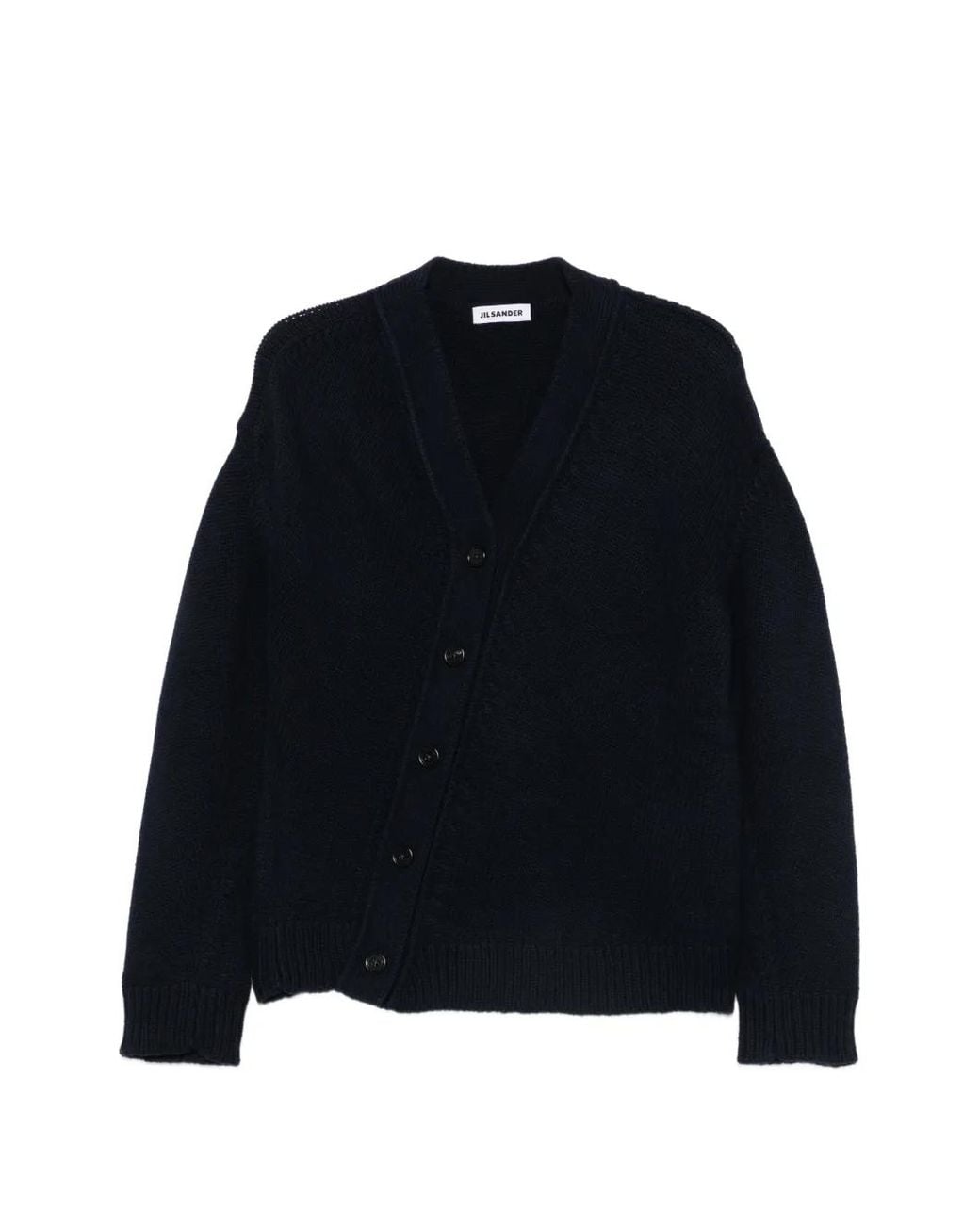 Jil Sander Blue Asymmetric Ribbed-Knit Cardigan