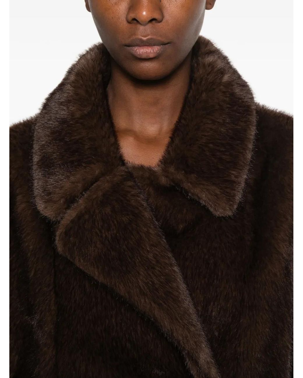S.W.O.R.D Brown Double-Breasted Faux-Fur Coat