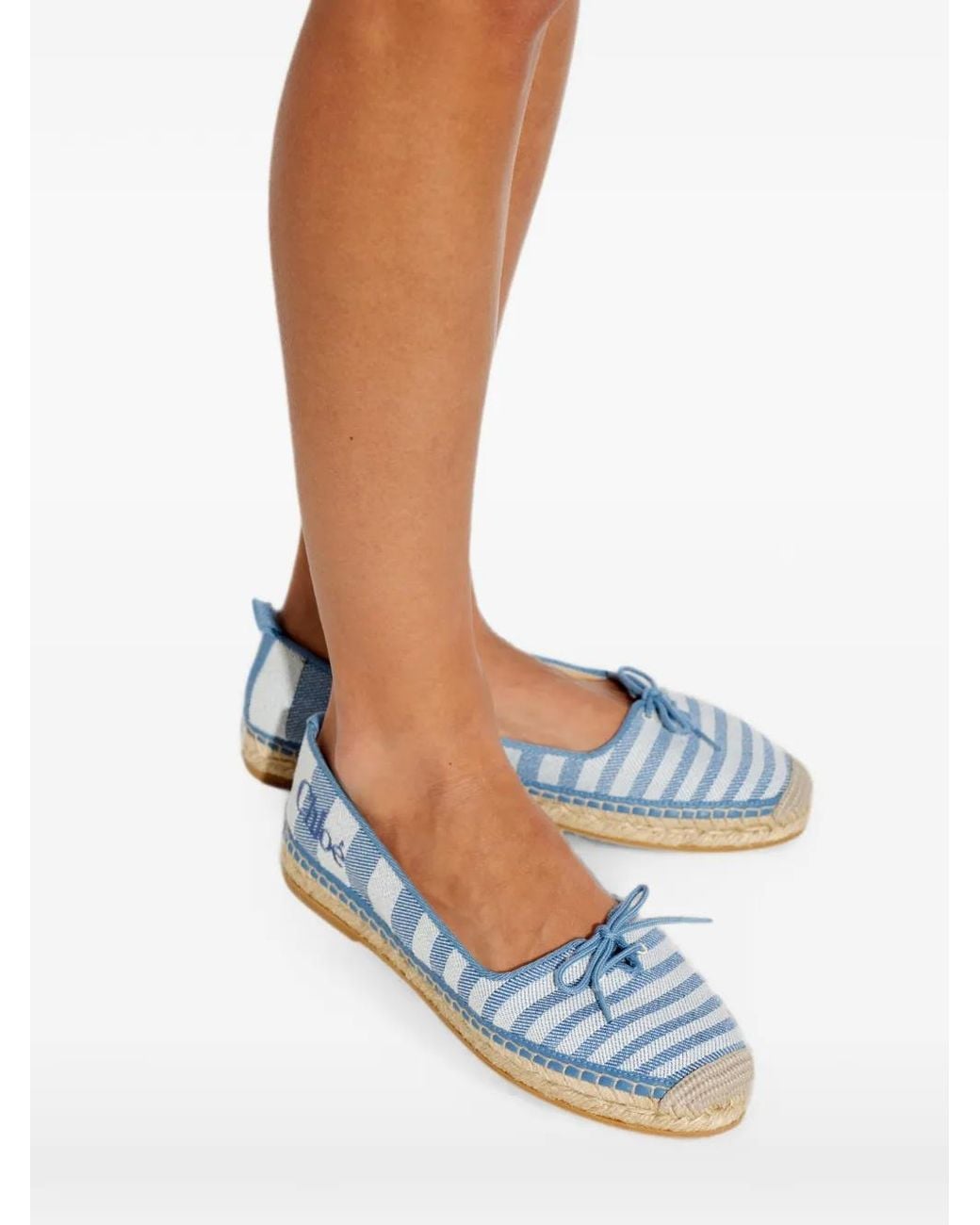 Chloé Blue Espadrilles Rayées À Détail De Nœud