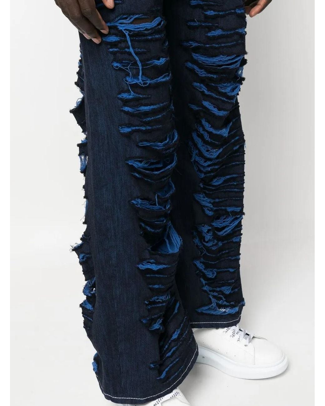 Marni Blue Distressed Effect Flared Jeans-men for men