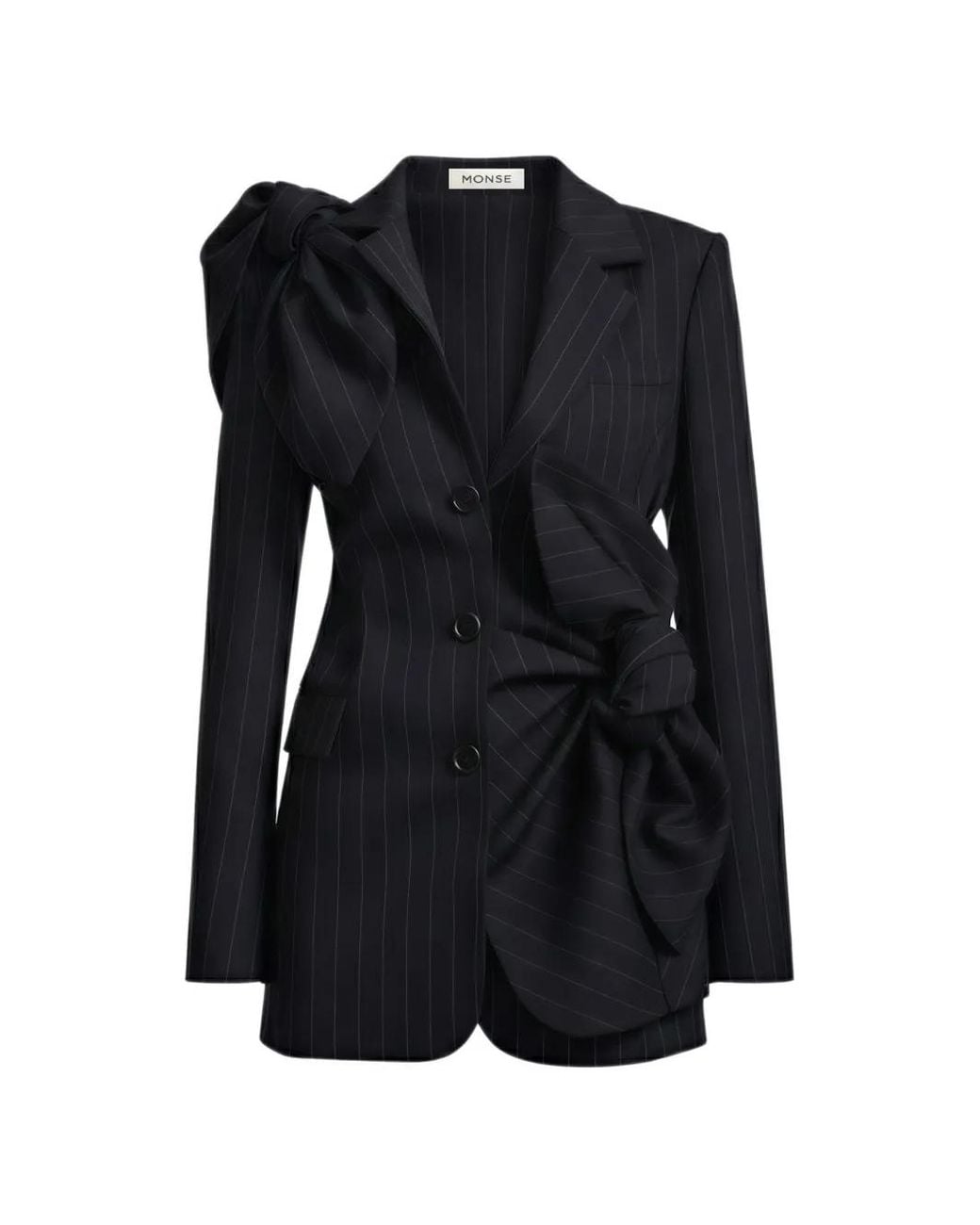 Monse Black Bow-Detail Pinstripe Dress