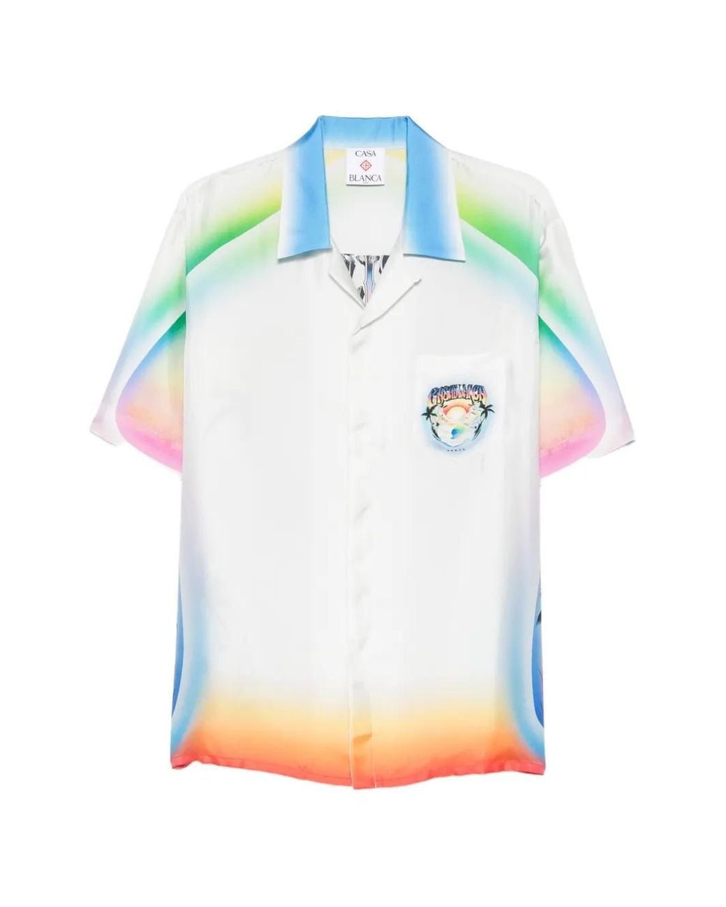 Casablanca Blue Multicolour Airspray Short Sleeve Silk Shirt for men