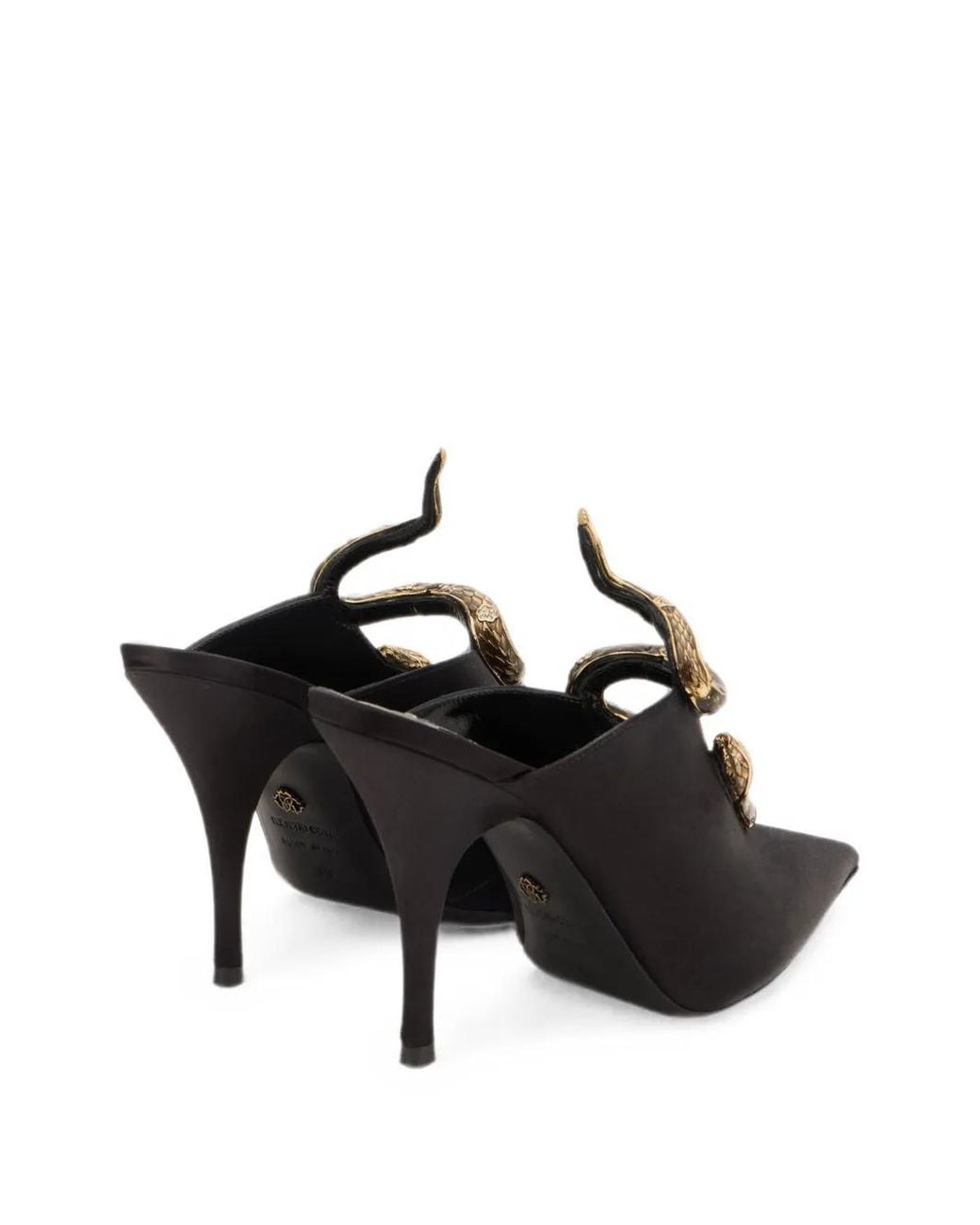 Roberto Cavalli Black Snake-Embellished Pointed-Toe Mules