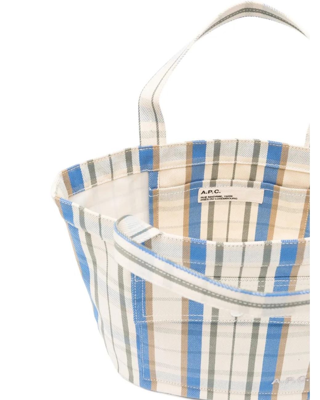 A.P.C. Blue Check-Pattern Flap-Pocket Tote Bag