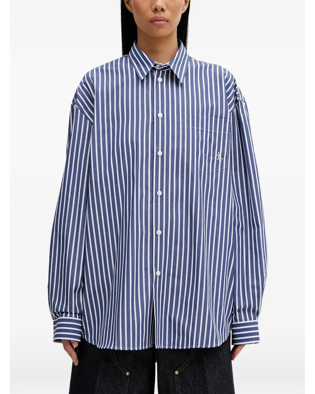 Sporty & Rich Blue Striped Chest-Pocket Shirt