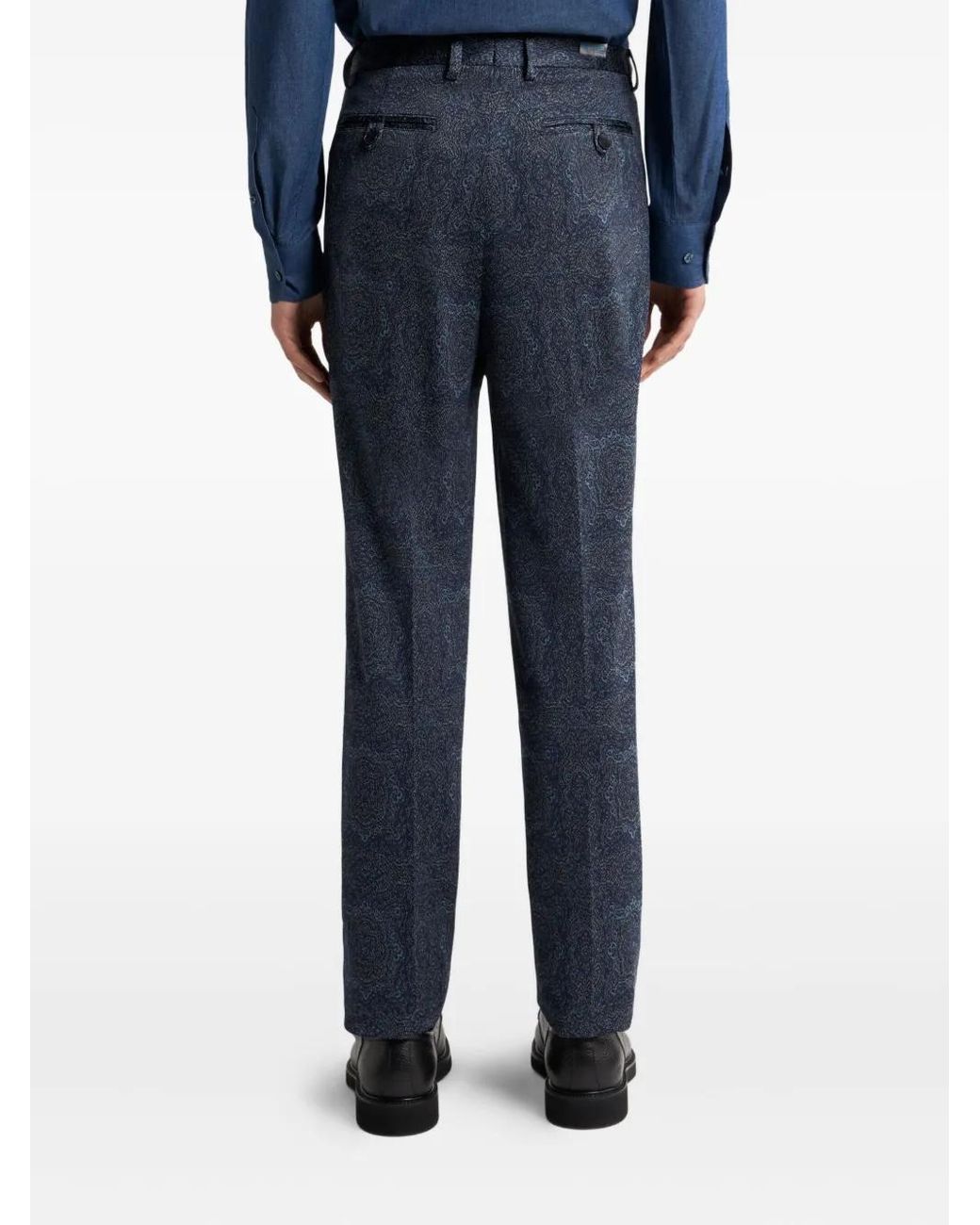 Etro Blue Patterned-Jacquard Tailored Trousers for men
