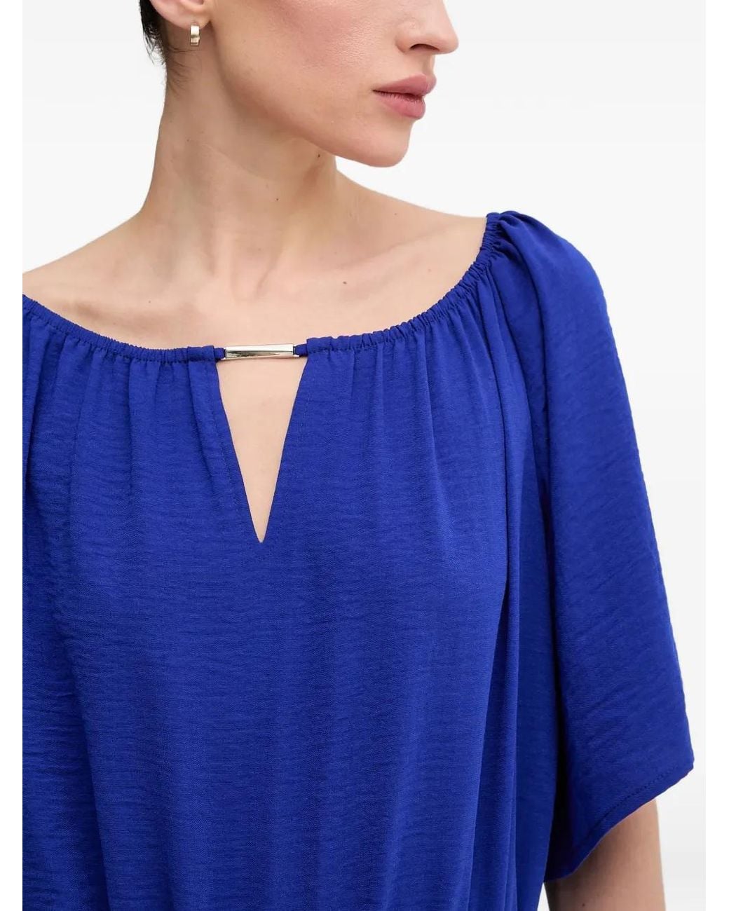 Joseph Ribkoff Blue Off-Shoulder Tie Jumpsuit