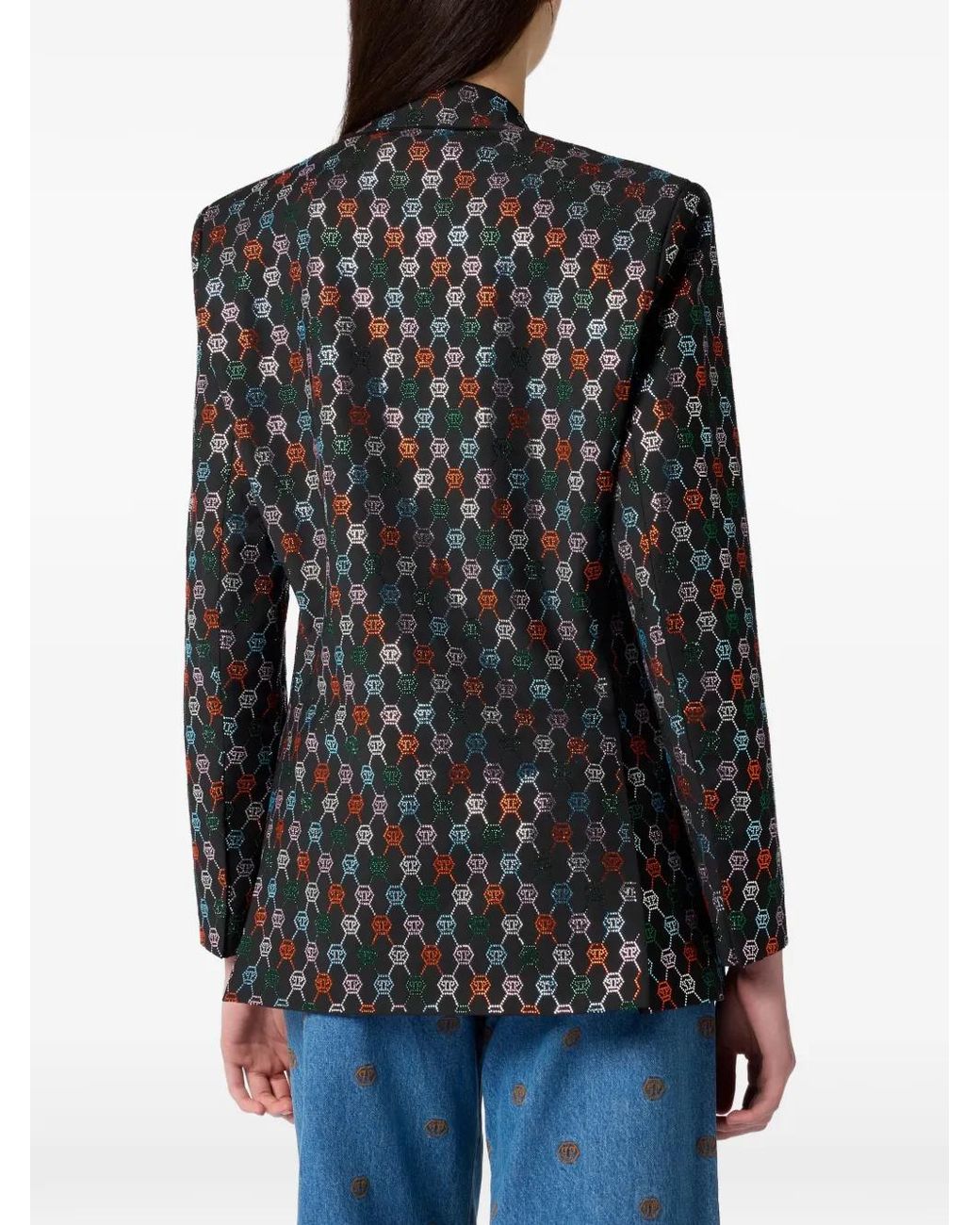 Philipp Plein Black Monogram-Strass Single-Breasted Blazer