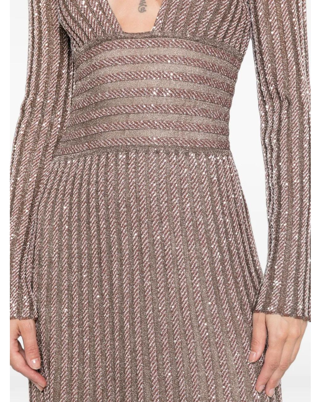 Missoni Gray Long-Sleeve Deep Neckline Maxi Dress