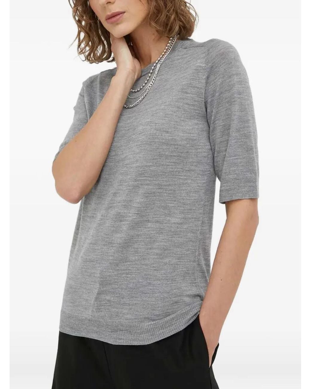 Day Birger et Mikkelsen Gray Carolina Short-Sleeve Wool Knit Top