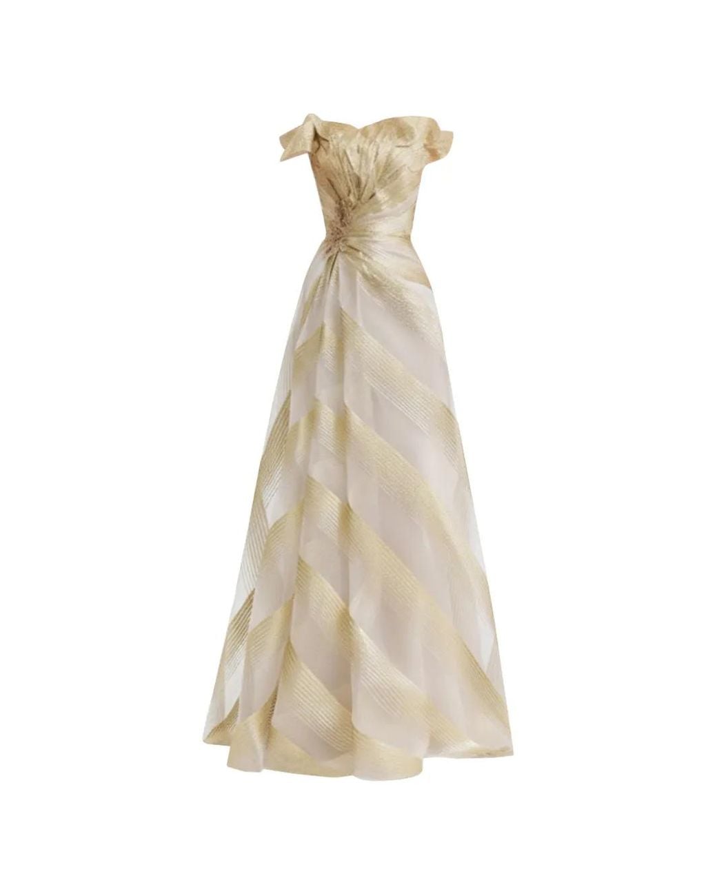 Gemy Maalouf White Off-Shoulder Gathered Gown